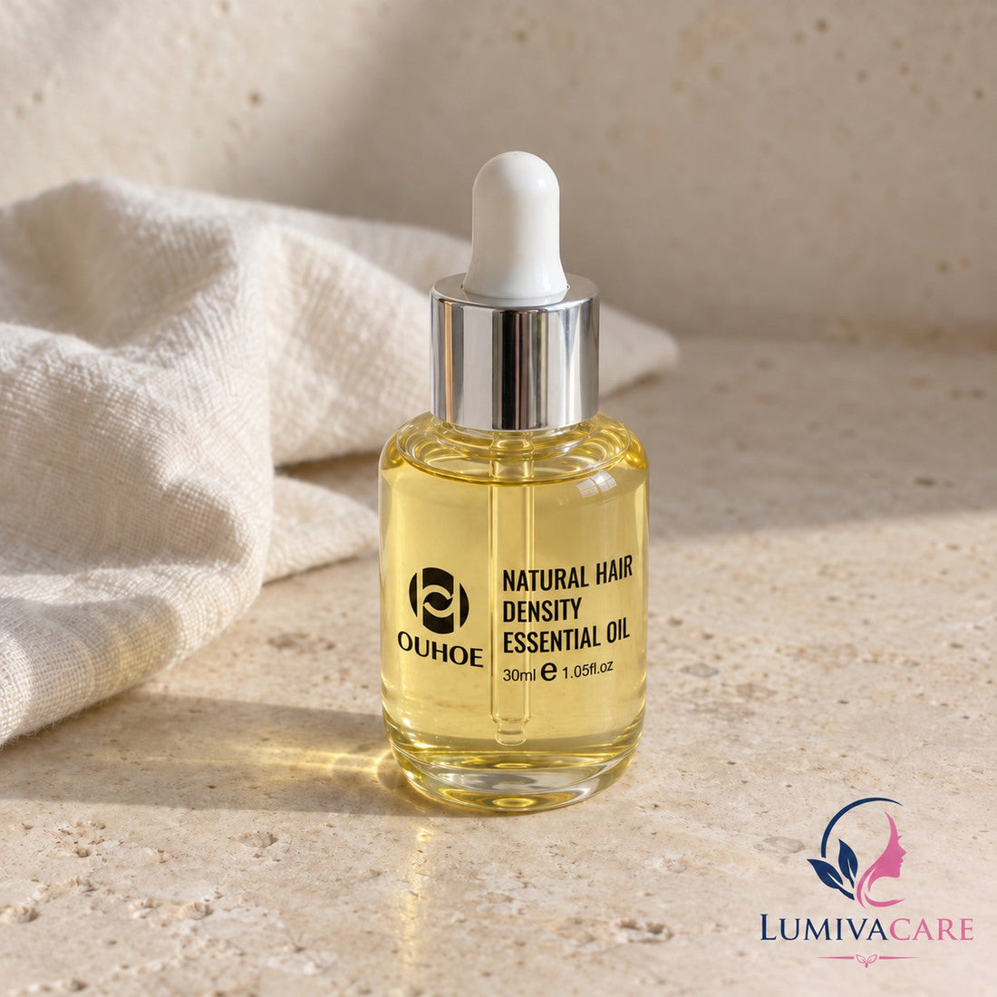 Lumiva Care 30 ml hair oil bottle and dropper